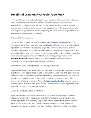 Benefits of Using an Ayurvedic Face Pack