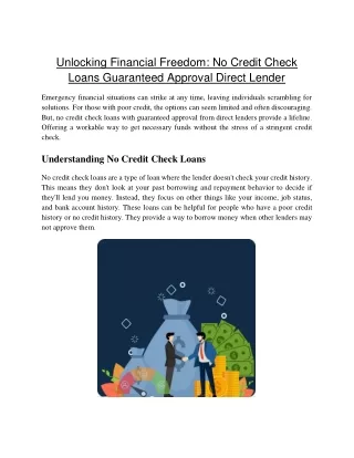 No Credit Check Loans Guaranteed Approval Direct Lender