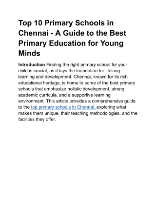 top 10 primary schools in chennai a guide