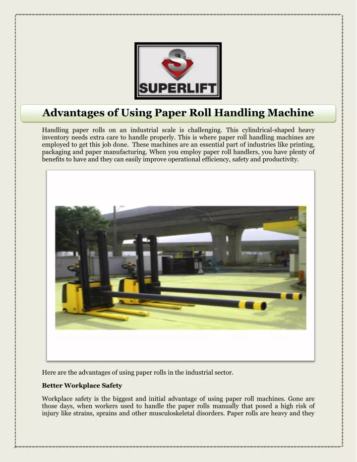 advantages of using paper roll handling machine