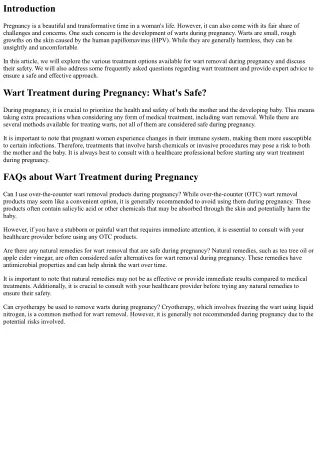 Wart Treatment during Pregnancy: What's Safe?