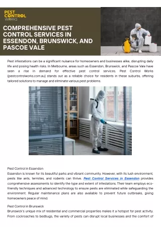 Get reliable Pest Control Services in Essendon now.