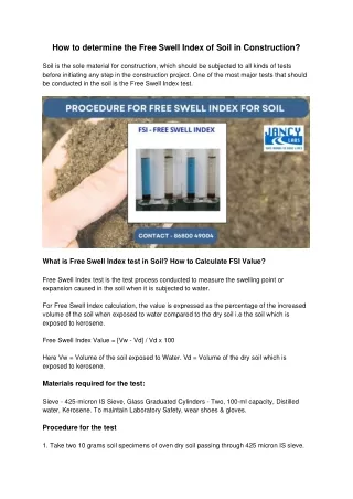 Free Swell Index of Soil