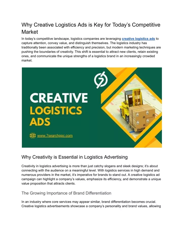 why creative logistics ads is key for today