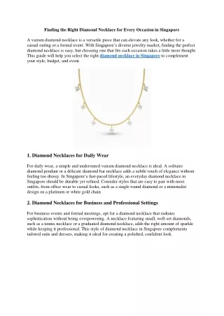 Finding the Right Diamond Necklace for Every Occasion in Singapore