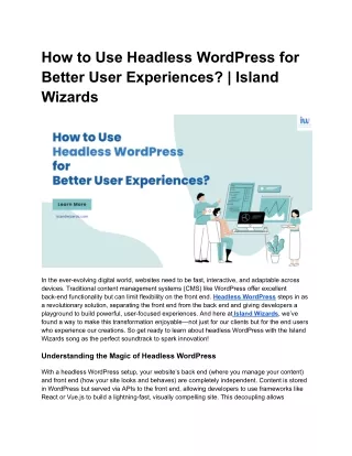 How to Use Headless WordPress for Better User Experiences | Island Wizards