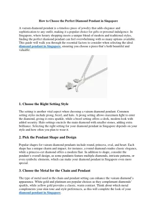 How to Choose the Perfect Diamond Pendant in Singapore