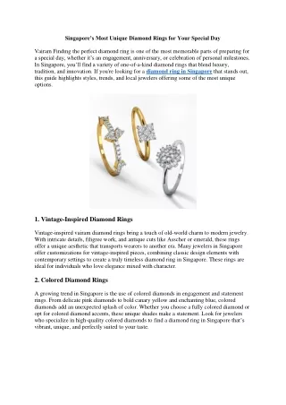 Singapore’s Most Unique Diamond Rings for Your Special Day