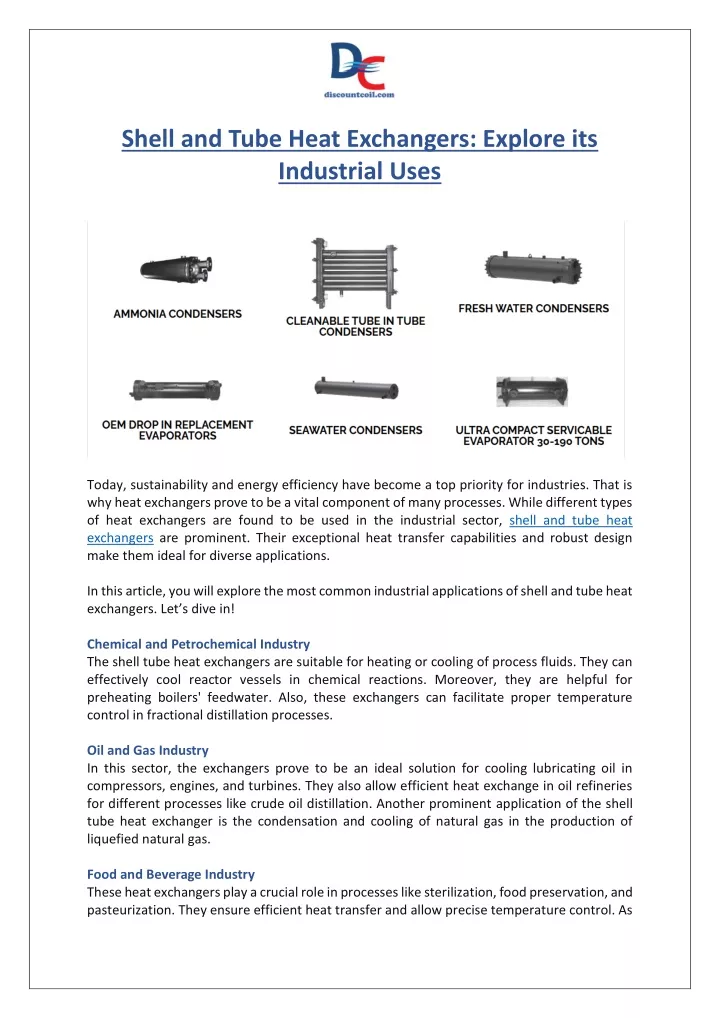 shell and tube heat exchangers explore