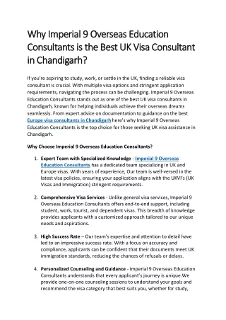 Why Imperial 9 Overseas Education Consultants is the Best UK Visa Consultant in Chandigarh