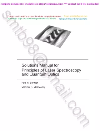 Solution Manual for Principles of Laser Spectroscopy and Quantum Optics by Berman and Malinovsky