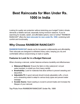 Best Raincoats for Men Under Rs. 1000 in India