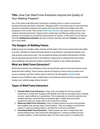 How Can Weld Fume Extractors Improve the Quality of Your Welding Projects_