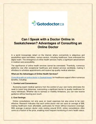 Can I Speak with a Doctor Online in Saskatchewan