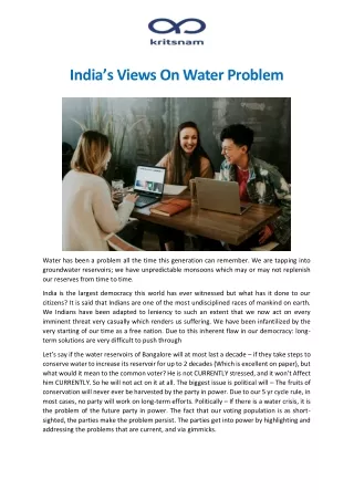 India’s Views On Water Problem