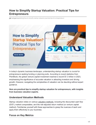 How to Simplify Startup Valuation: Practical Tips for Entrepreneurs