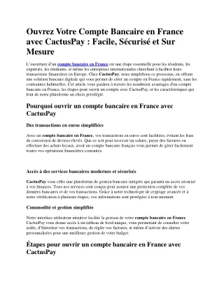 Ouvrez un Compte Bancaire en France avec CactusPay – Facilité, Sécurité et Acces