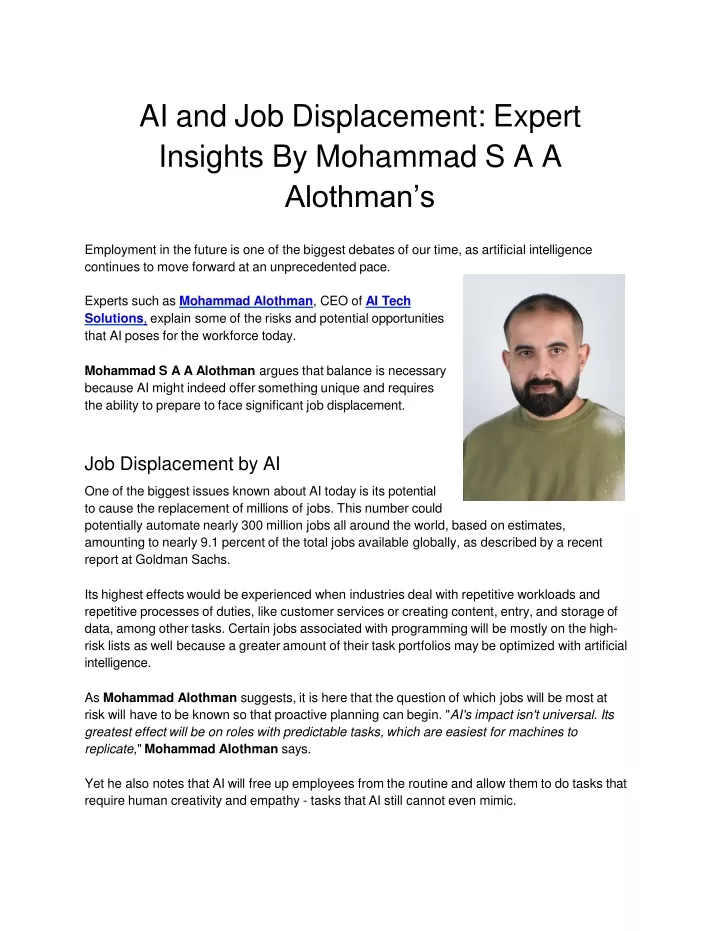 ai and job displacement expert insights by mohammad s a a alothman s