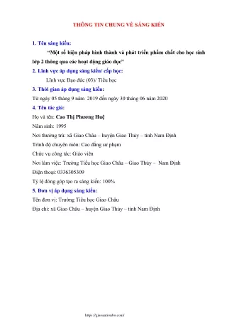 Một số biện pháp hình thành và phát triển phẩm chất cho học sinh Lớp 2