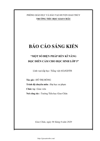 Một số biện pháp rèn kĩ năng đọc diễn cảm cho học sinh Lớp 5