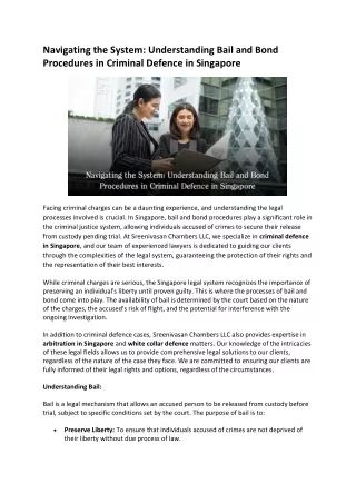 Navigating the System Understanding Bail and Bond Procedures in Criminal Defence in Singapore