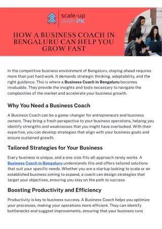 How a Business Coach in Bengaluru Can Help You Grow Fast