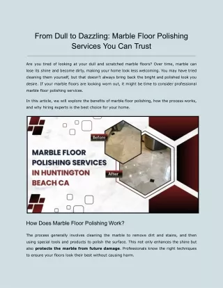 From Dull to Dazzling: Marble Floor Polishing Services You Can Trust