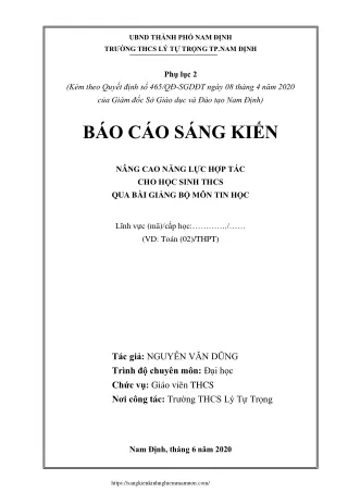 Nâng cao năng lực hợp tác cho học sinh THCS qua các bài giảng Tin học