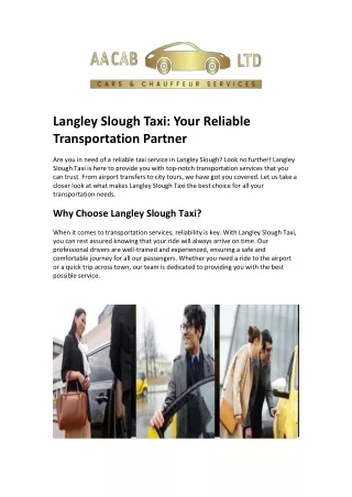 Langley Slough Taxi: Your Reliable Transportation Partner