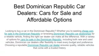 Best Dominican Republic Car Dealers_ Cars for Sale and Affordable Options