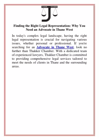 Finding the Right Legal Representation Why You Need an Advocate in Thane West