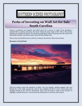 Perks of Investing on Wall Art for Sale South Carolina