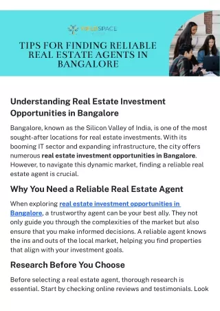 Tips for Finding Reliable Real Estate Agents in Bangalore