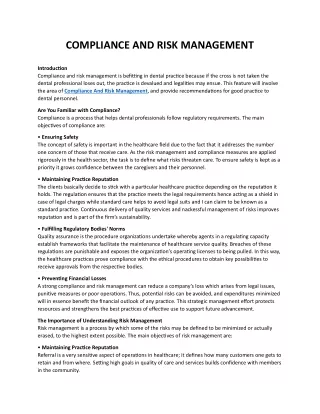 COMPLIANCE AND RISK MANAGEMENT