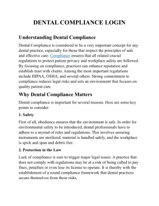 DENTAL COMPLIANCE LOGIN