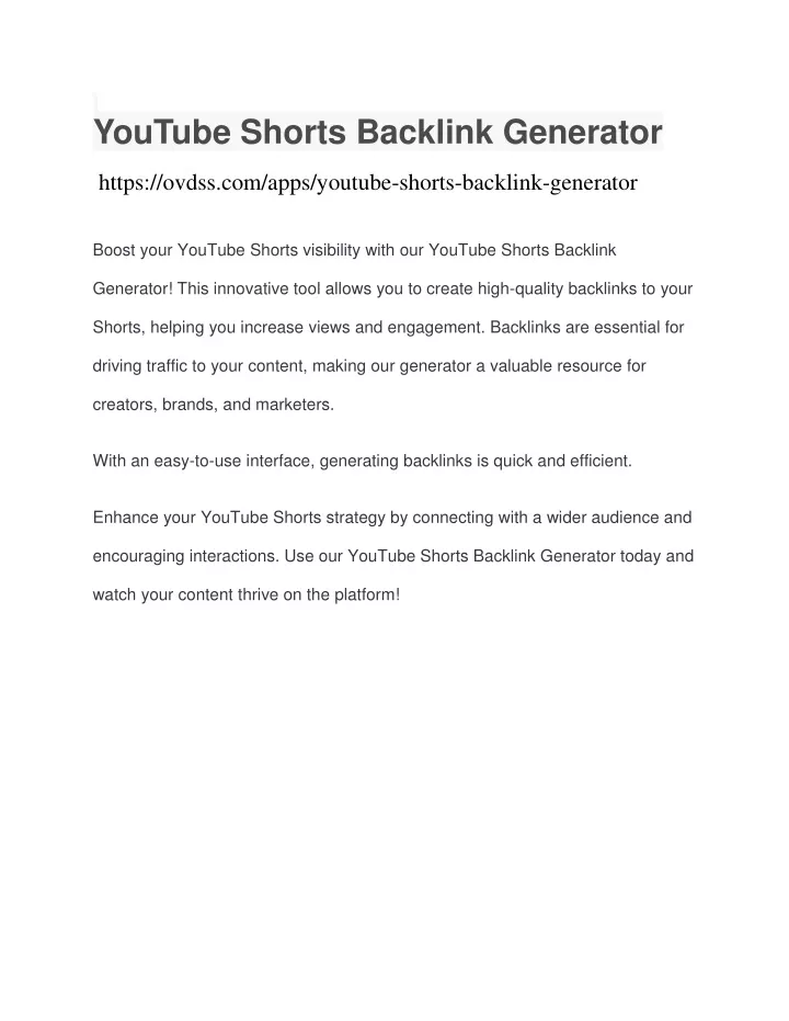 youtube shorts backlink generator