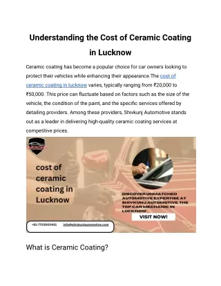 Understanding the Cost of Ceramic Coating in Lucknow