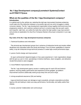 No.1AppDevelopmentcompany|LexmetechSystems|Contactus|9178521173|Java