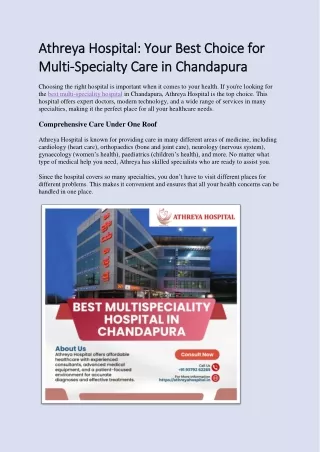 Best Multi-Specialty Hospital In Chandapura