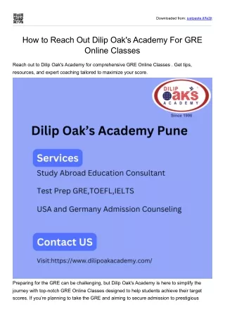 How to Reach Out Dilip Oak's Academy For GRE Online Classes