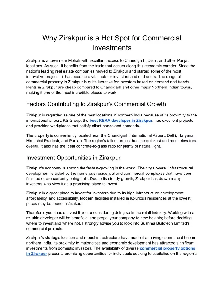 why zirakpur is a hot spot for commercial