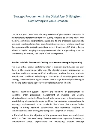 Strategic Procurement in the Digital Age