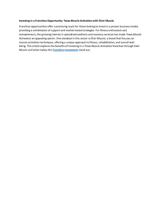 Investing in a Franchise Opportunity - Texas Muscle Activation with Elixir Muscle
