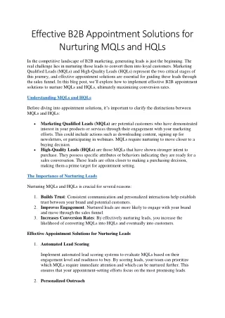 Effective B2B Appointment Solutions for Nurturing MQLs and HQLs