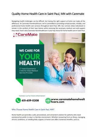 Quality Home Health Care in Saint Paul, MN with Caremate