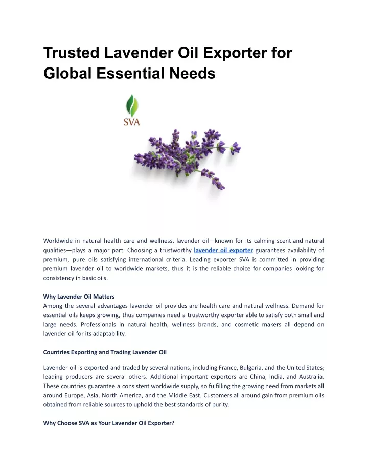 trusted lavender oil exporter for global