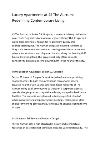 Luxury Apartments at 4S The Aurrum Redefining Contemporary Living