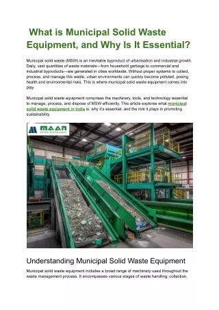What is Municipal Solid Waste Equipment, and Why Is It Essential