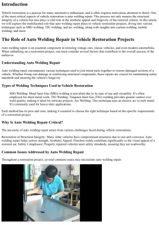 “The Role of Auto Welding Repair in Vehicle Restoration Projects”
