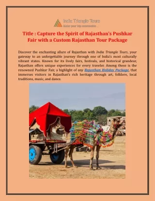 title capture the spirit of rajasthan s pushkar